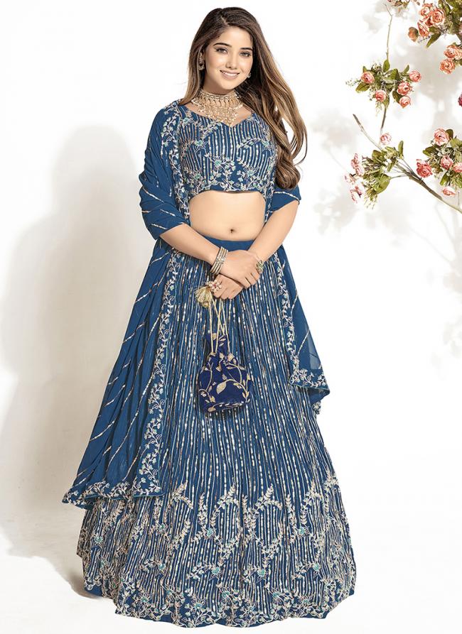 Georgette Indigo Blue  Festival Wear Sequence Work Lehenga Choli